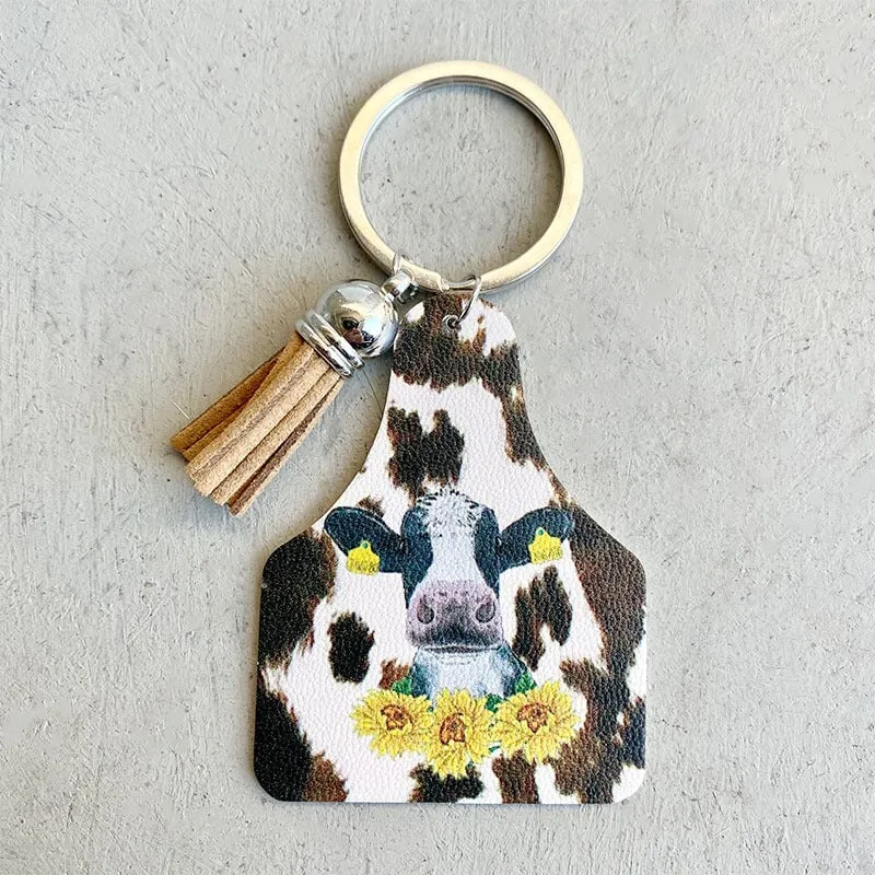 Wholesale Denim Cross Leather Wood Iron Tassel Keychain MOQ≥2 JDC-KC-HeYi007