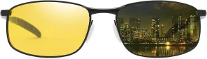 Wide Metal Frame Polarized Sunglasses Rectangle UV400  Protection Skinny Retro Sunnies for Men Women