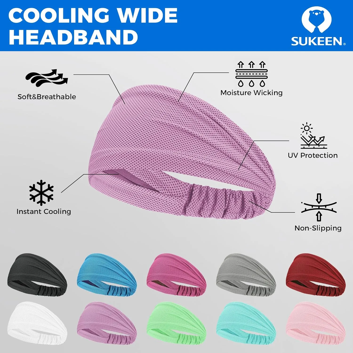 Wide Stretchy Non-Slip Cooling Workout Headbands