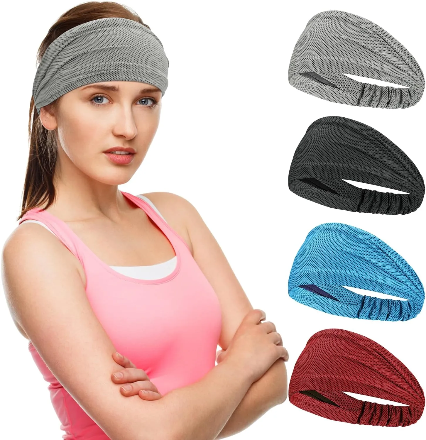 Wide Stretchy Non-Slip Cooling Workout Headbands