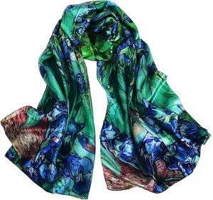Women's 100% Mulberry Silk Long Scarf-Floral Print Lightweight Scarves-Oblong Summer Travel Sunscreen Shawl 69" x 43"