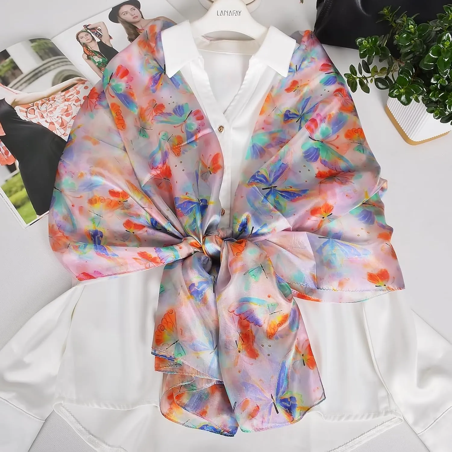Women's 100% Mulberry Silk Long Scarf-Floral Print Lightweight Scarves-Oblong Summer Travel Sunscreen Shawl 69" x 43"