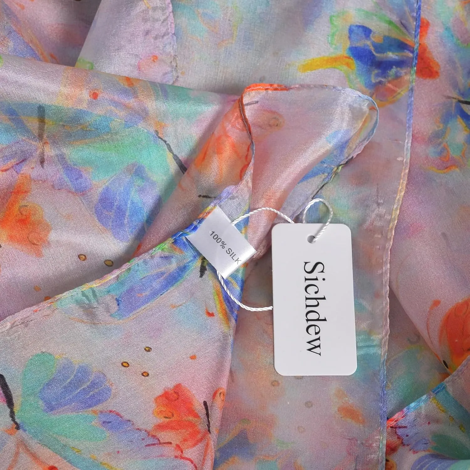 Women's 100% Mulberry Silk Long Scarf-Floral Print Lightweight Scarves-Oblong Summer Travel Sunscreen Shawl 69" x 43"