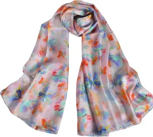 Women's 100% Mulberry Silk Long Scarf-Floral Print Lightweight Scarves-Oblong Summer Travel Sunscreen Shawl 69" x 43"