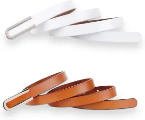Women's Belt Fashion Skinny Slim Soft Genuine Leather Belts Waistband Thin Waist Belt Silver Chrome Color Alloy Buckle