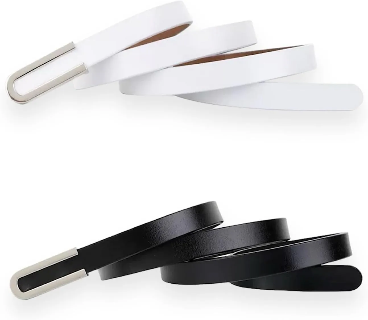 Women's Belt Fashion Skinny Slim Soft Genuine Leather Belts Waistband Thin Waist Belt Silver Chrome Color Alloy Buckle