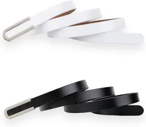 Women's Belt Fashion Skinny Slim Soft Genuine Leather Belts Waistband Thin Waist Belt Silver Chrome Color Alloy Buckle
