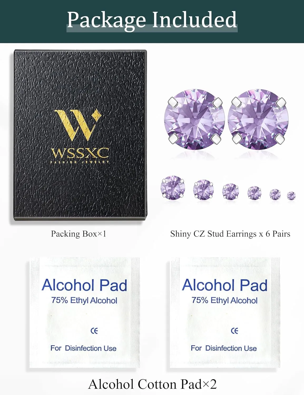 Wssxc 6 Pairs Hypoallergenic Cubic Zirconia Earrings Surgical Steel Flat Back Studs for Cartilage, Screw Back Fashion Jewelry